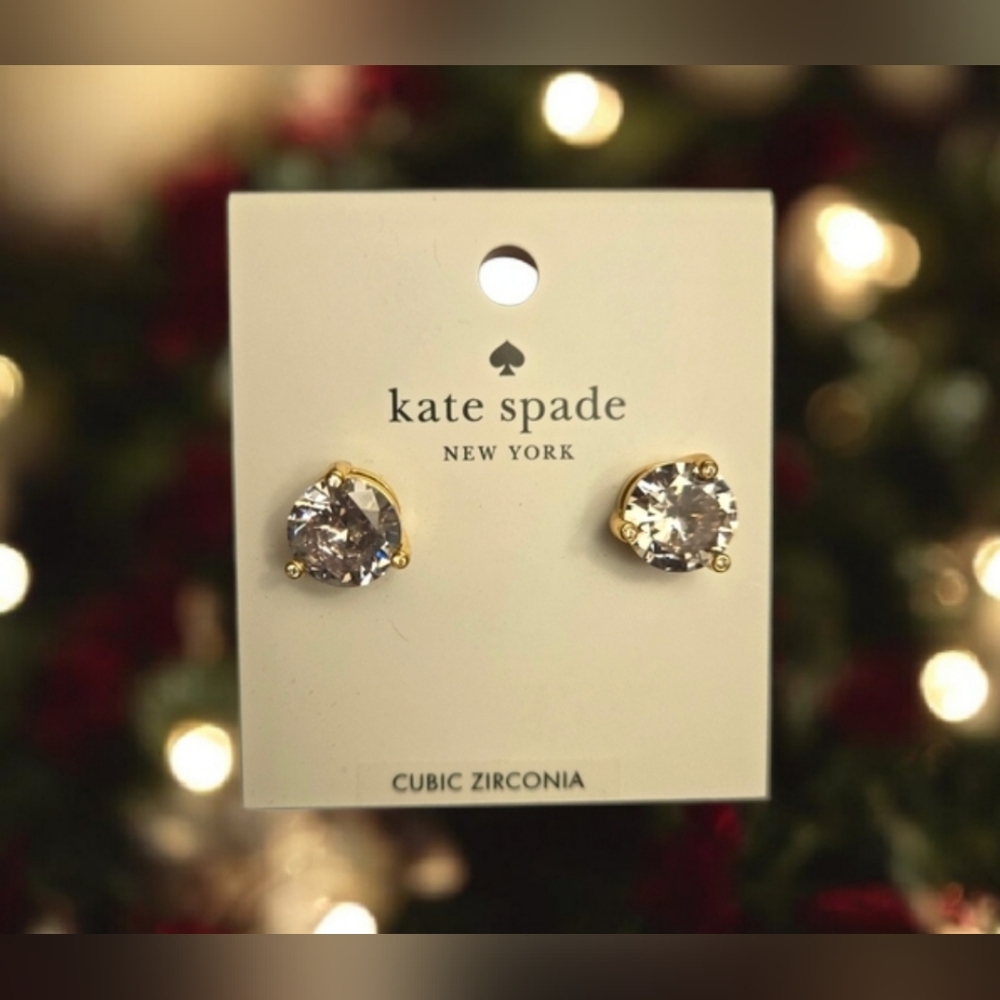 Kate Spade Rise & Shine Studs | Gold Prong CZ | New with Tag